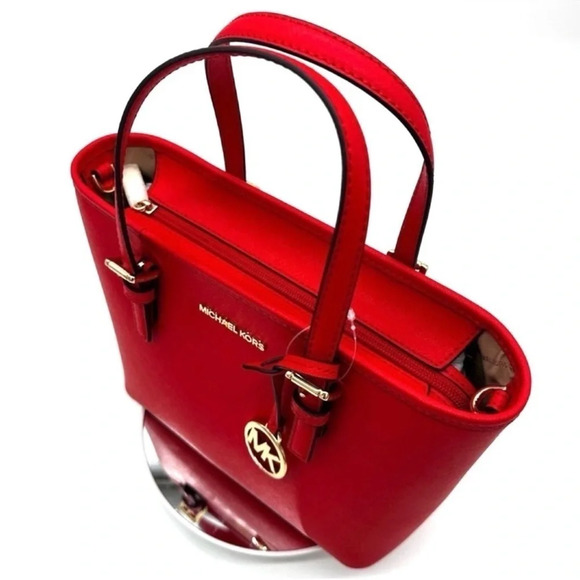 Michael Kors Jet Set Travel Extra-Small Top Zip Tote Bag Red - Picture 5 of 9